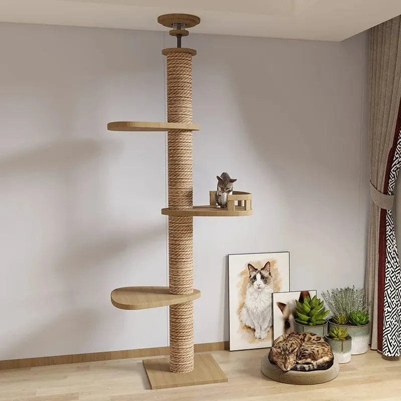 Hölzernes Katzenbaumhaus, multifunktionales Haustiermöbel, Kätzchen-Kletterspielzeug, Katzenkratzbäume, Katzenturm, weiches Flanell-Hängemattenbett