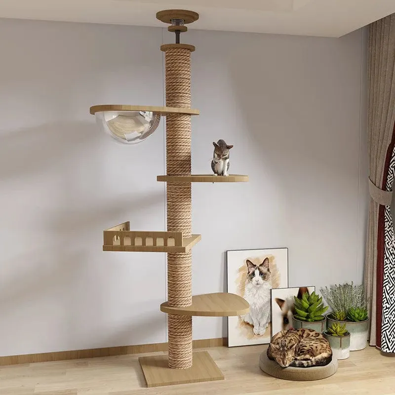 Hölzernes Katzenbaumhaus, multifunktionales Haustiermöbel, Kätzchen-Kletterspielzeug, Katzenkratzbäume, Katzenturm, weiches Flanell-Hängemattenbett