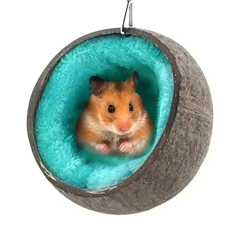 Hamster-Hängematte aus Kokosnussschale, Nestbett, Versteck mit Ständer, Käfigzubehör für Kleintiere, goldener Bär, Zuckergleiter
