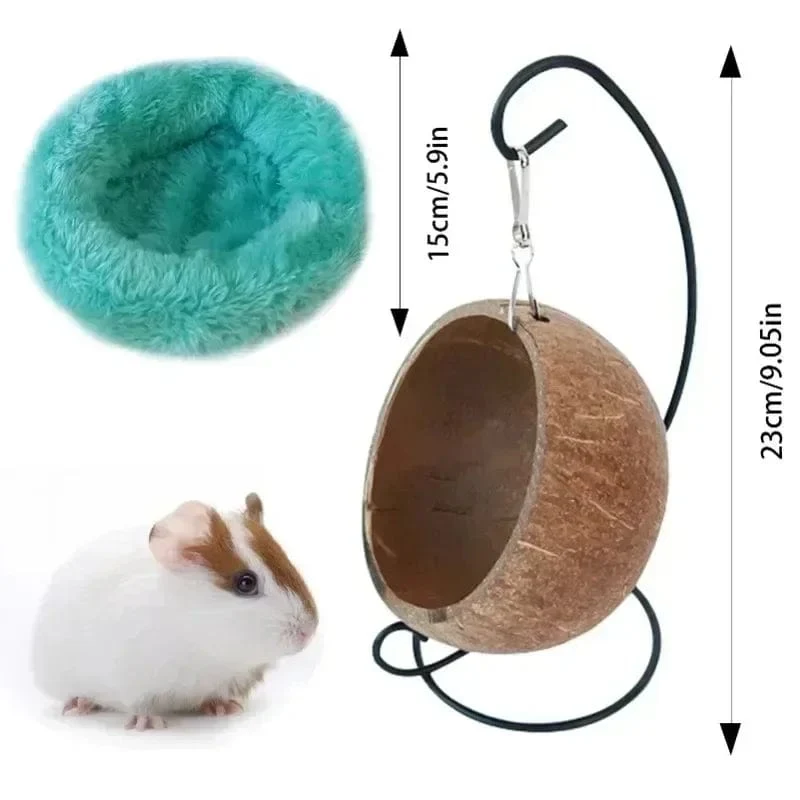 Hamster-Hängematte aus Kokosnussschale, Nestbett, Versteck mit Ständer, Käfigzubehör für Kleintiere, goldener Bär, Zuckergleiter