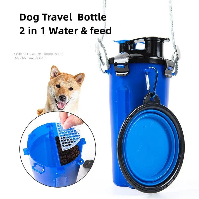 Hunde-Reisewasserflasche, zusammenklappbare Schüsseln, 2-in-1-Tierfutterbehälter mit zusammenklappbaren Schüsseln, tragbare Wasserschüsseln für den Außenbereich für Haustierkatzen