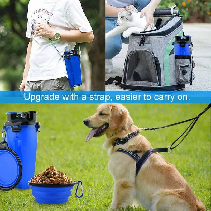 Hunde-Reisewasserflasche, zusammenklappbare Schüsseln, 2-in-1-Tierfutterbehälter mit zusammenklappbaren Schüsseln, tragbare Wasserschüsseln für den Außenbereich für Haustierkatzen