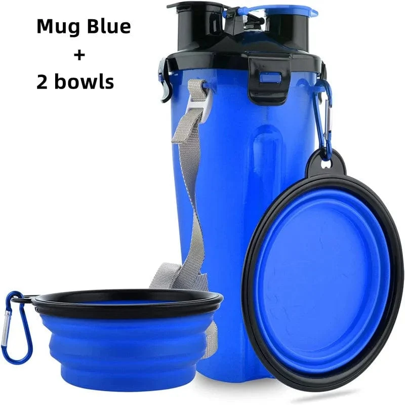 Hunde-Reisewasserflasche, zusammenklappbare Schüsseln, 2-in-1-Tierfutterbehälter mit zusammenklappbaren Schüsseln, tragbare Wasserschüsseln für den Außenbereich für Haustierkatzen