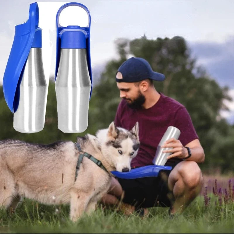 Große Hundewasserflasche aus Edelstahl, tragbarer Hundewassernapf für den Außenbereich, Welpen-Reisewasserbecken, Heimtierbedarf für alle Hunderassen