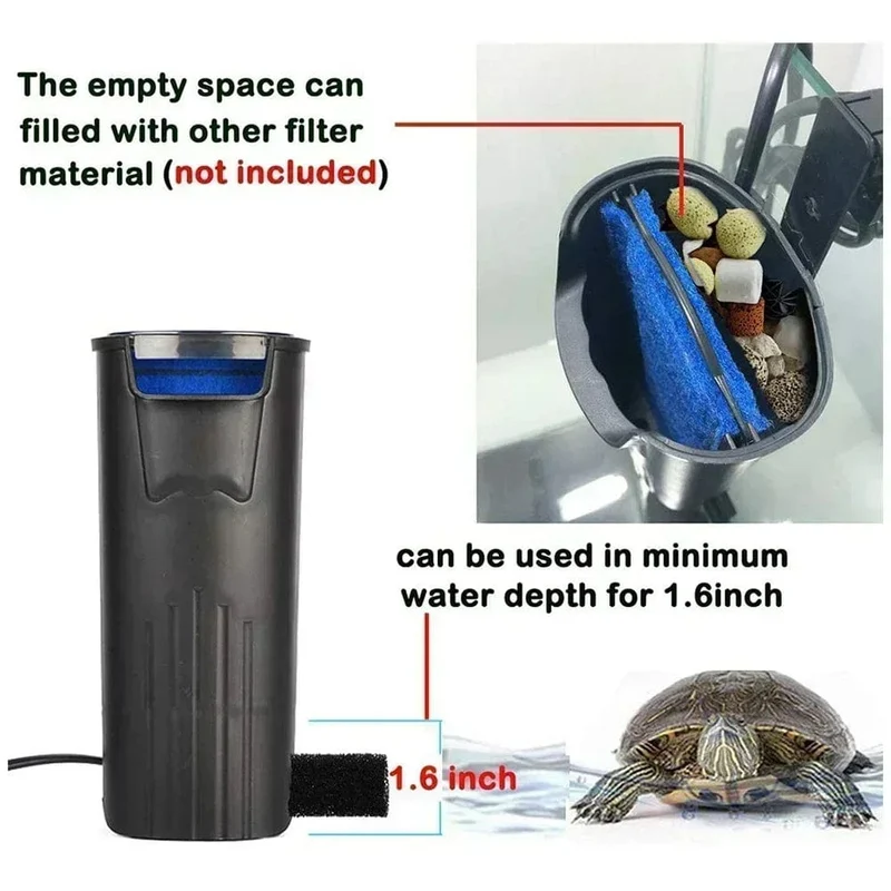 Aquariumfilter, 5 W, niedriges Wasser, Reptilienfilter, Kunststoff, saubere Wasserpumpe, Schildkrötentank, leistungsstarke Filtrationswasserpumpe