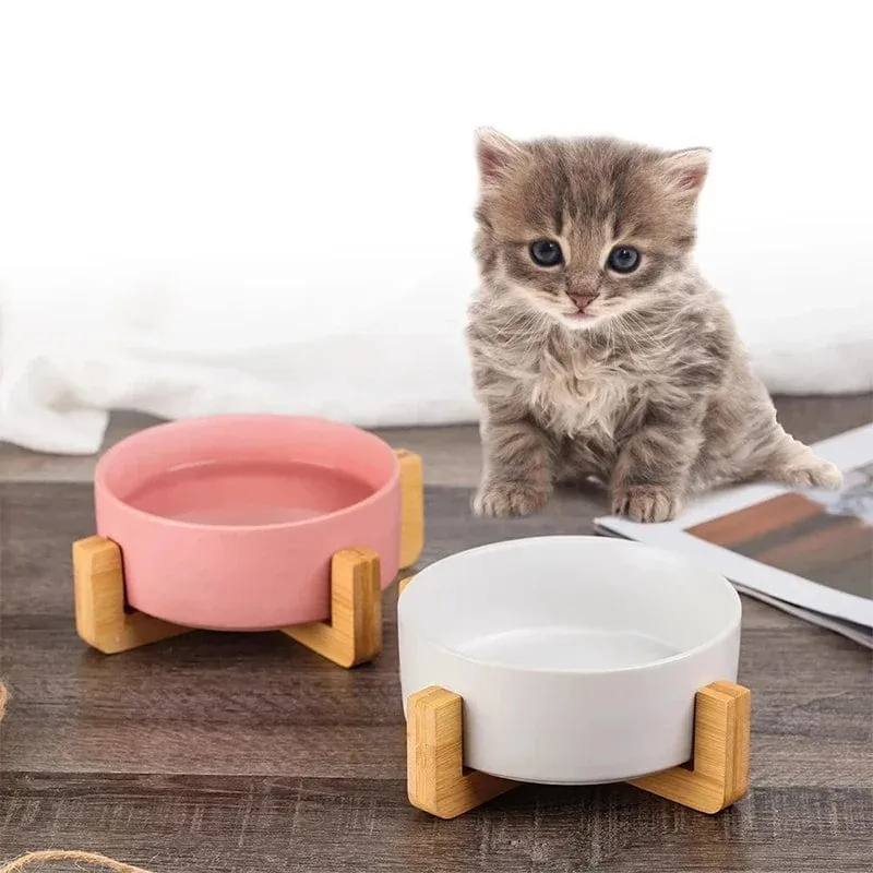 Keramik-Haustiernapf mit Holzständer, kein Verschütten, Haustier-Keramik-Doppelnapf für Hunde, Katzen, Futter, Wasser, Futterspender, Katzen, kleine Hunde, Haustiernapf