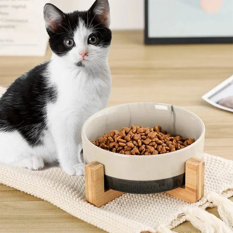 Keramik-Haustiernapf mit Holzständer, kein Verschütten, Haustier-Keramik-Doppelnapf für Hunde, Katzen, Futter, Wasser, Futterspender, Katzen, kleine Hunde, Haustiernapf