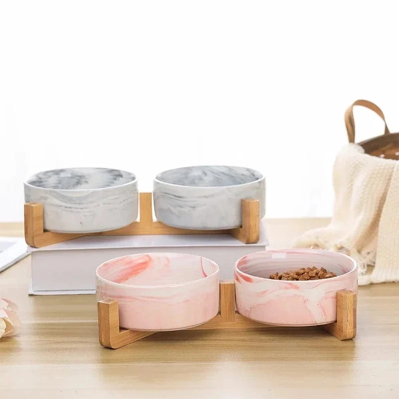 Keramik-Haustiernapf mit Holzständer, kein Verschütten, Haustier-Keramik-Doppelnapf für Hunde, Katzen, Futter, Wasser, Futterspender, Katzen, kleine Hunde, Haustiernapf