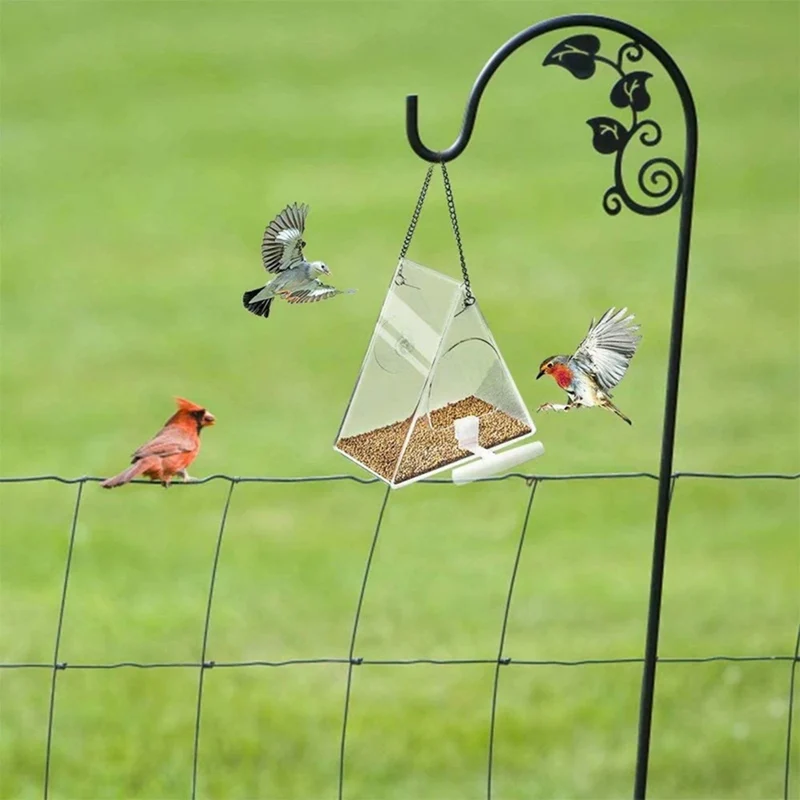 Dreieckiger transparenter Vogelfutterspender aus Acryl und Metall, wasserdichter hängender Vogelfutterbehälter für die Innen- und Außendekoration