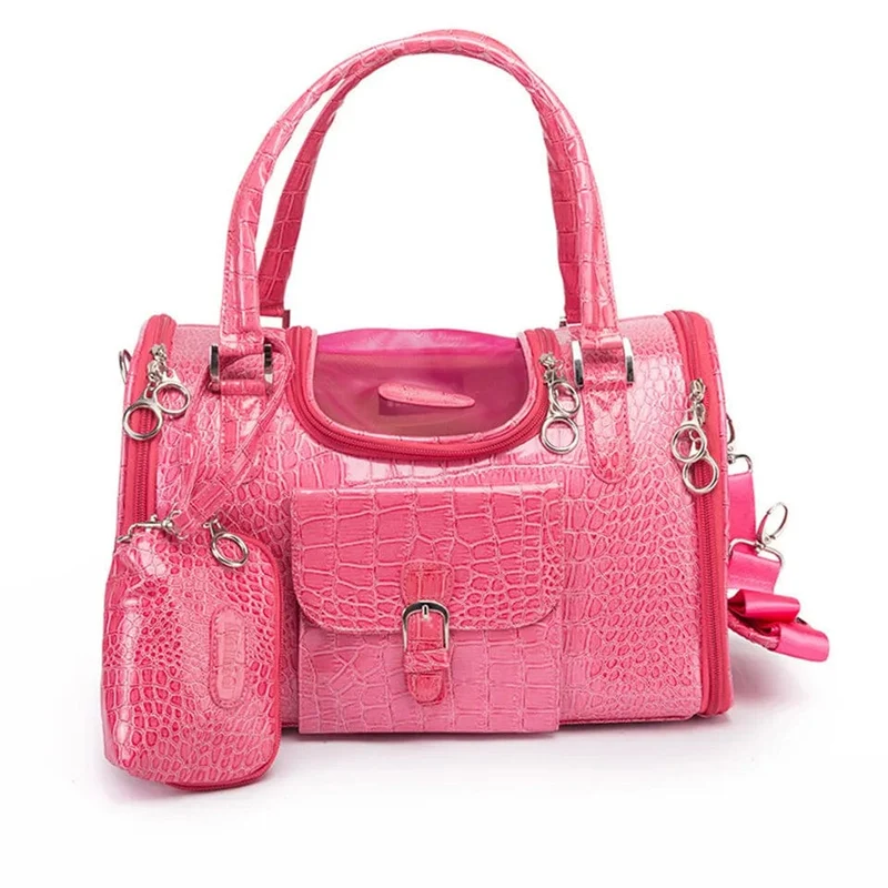 Hanpanda Tragbare Outdoor-Hundetasche, kleine Hundetransporttasche, Leder, Reise, Chihuahua, Teddy, PU-Tragetasche für Hunde, Handtasche mit Geldbörse
