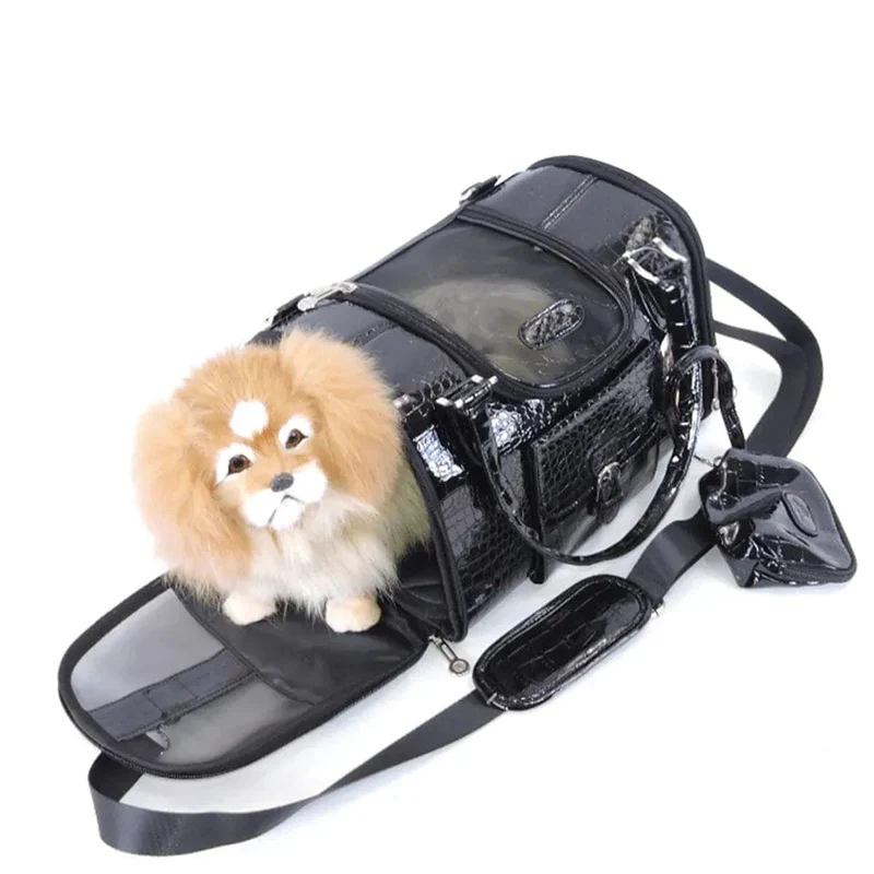 Hanpanda Tragbare Outdoor-Hundetasche, kleine Hundetransporttasche, Leder, Reise, Chihuahua, Teddy, PU-Tragetasche für Hunde, Handtasche mit Geldbörse
