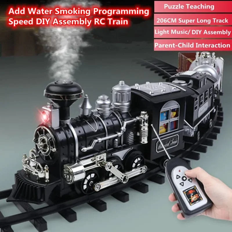 206 CM Super Track Fernbedienung Zug Hinzufügen Wasser Rauch Licht Musik Puzzle Lehre Eltern-Kind-Interaktion DIY Montage RC Spielzeug