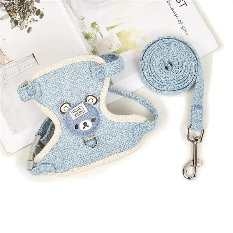 Niedliches Kaninchengeschirr-Leine-Set, Hasen-Haustierzubehör, kleine Transportbox, Teddybär, Katzenleine, Kaninchenhalsband, Kaninchenzubehör