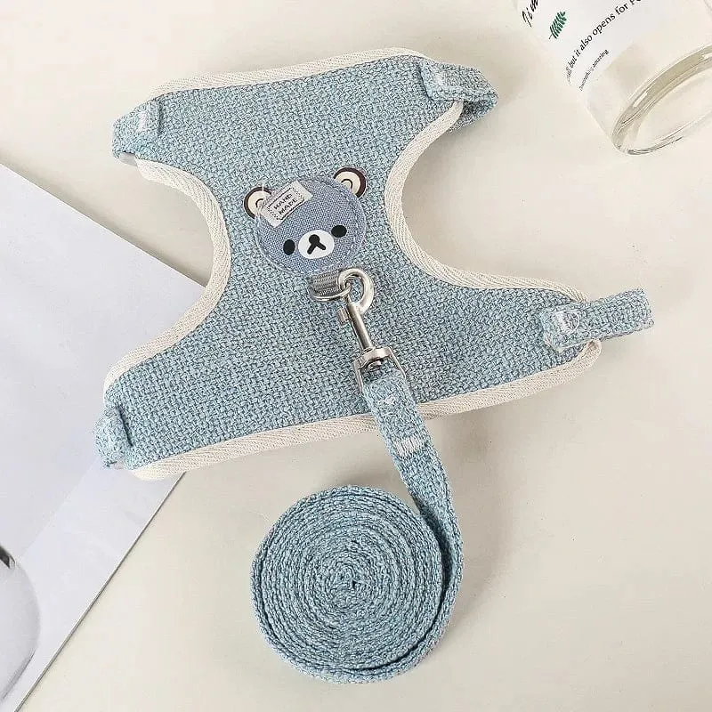Niedliches Kaninchengeschirr-Leine-Set, Hasen-Haustierzubehör, kleine Transportbox, Teddybär, Katzenleine, Kaninchenhalsband, Kaninchenzubehör