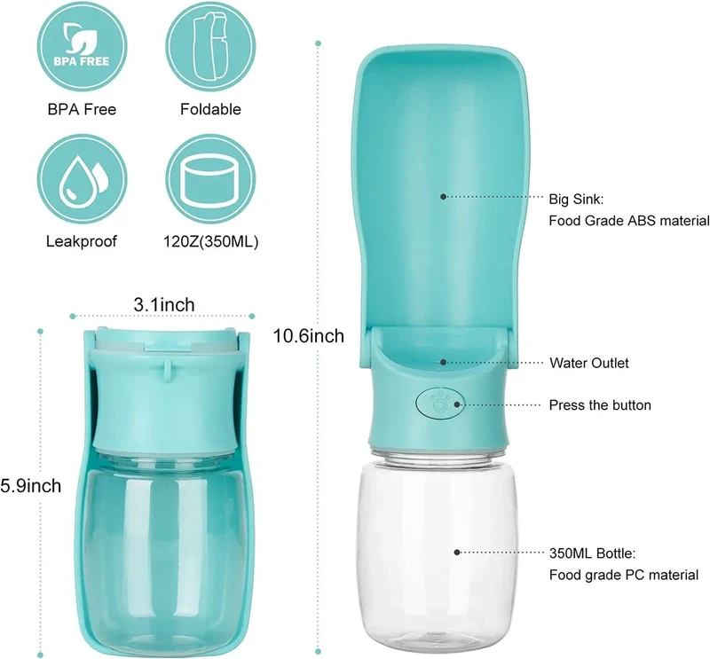 Hundewasserflasche – faltbarer Hundewasserspender für Spaziergänge im Freien, tragbare Haustier-Wasserflasche für Reisen, auslaufsicher, BPA-frei