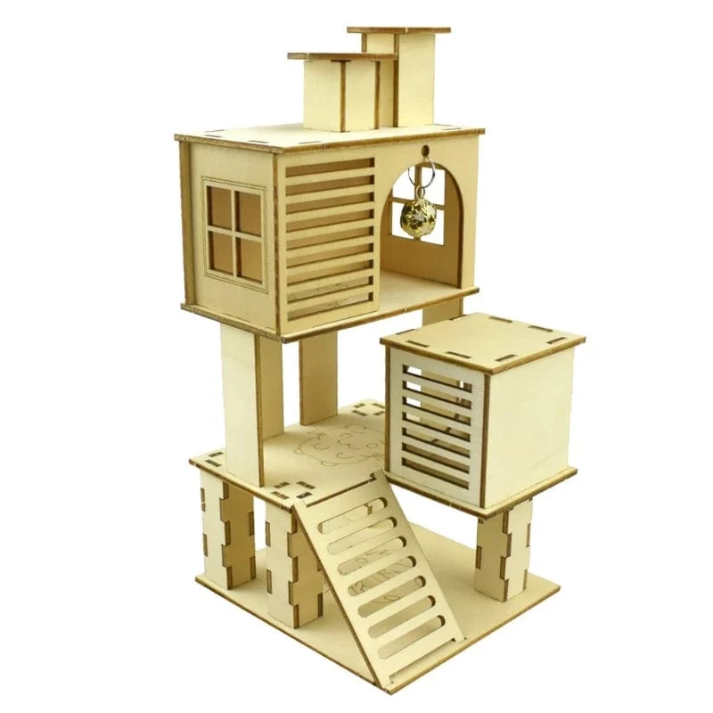 Hamster-Villa aus Holz, Kletterspielzeug, Versteck, Nistplatz für Chinchillas, Meerschweinchen, Kleintiere, 5 Stile