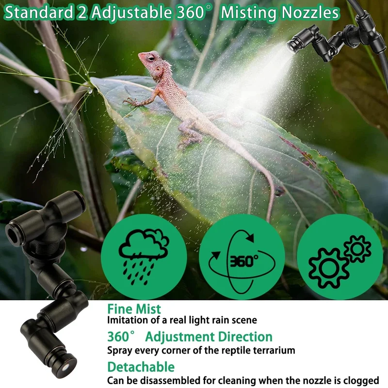 Reptilien-Luftbefeuchter, intelligentes Nebelsystem mit Timer und um 360° verstellbaren Nebeldüsen, Sprühset für Regenwaldpflanzen, Amphibien