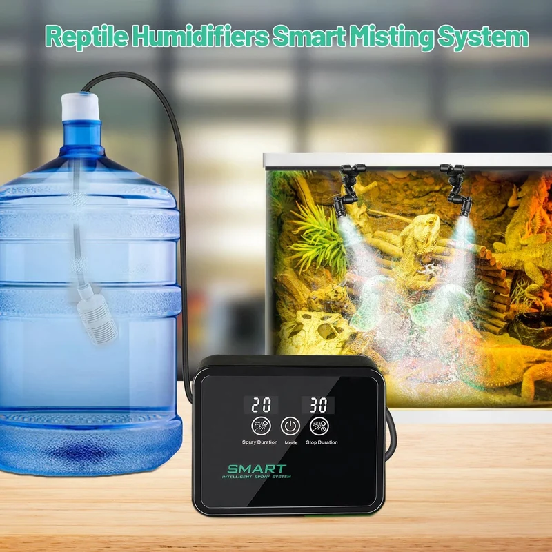 Reptilien-Luftbefeuchter, intelligentes Nebelsystem mit Timer und um 360° verstellbaren Nebeldüsen, Sprühset für Regenwaldpflanzen, Amphibien
