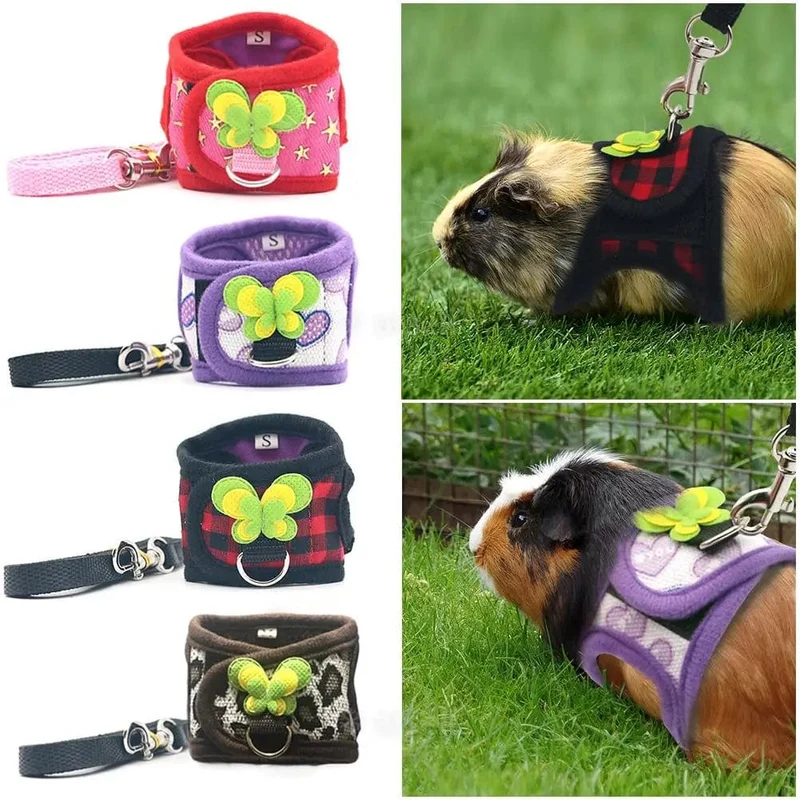 Verstellbares Meerschweinchen-Geschirr, Leine-Set, Outdoor-Traktionsseil für Hamster, Chinchilla, Mäuse, Ratten, Frettchen, Kaninchen, Tierzubehör