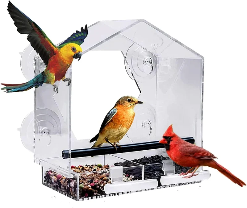 Acryl-Klarglas-Fenster-Vogel-Hänge-Futterspender, Vogelhaus, Futterhäuschen, Tisch, Samen, Erdnuss-Saugnapf