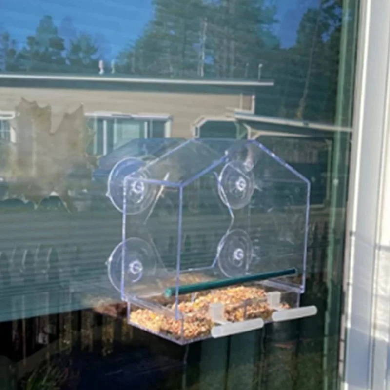 Acryl-Klarglas-Fenster-Vogel-Hänge-Futterspender, Vogelhaus, Futterhäuschen, Tisch, Samen, Erdnuss-Saugnapf