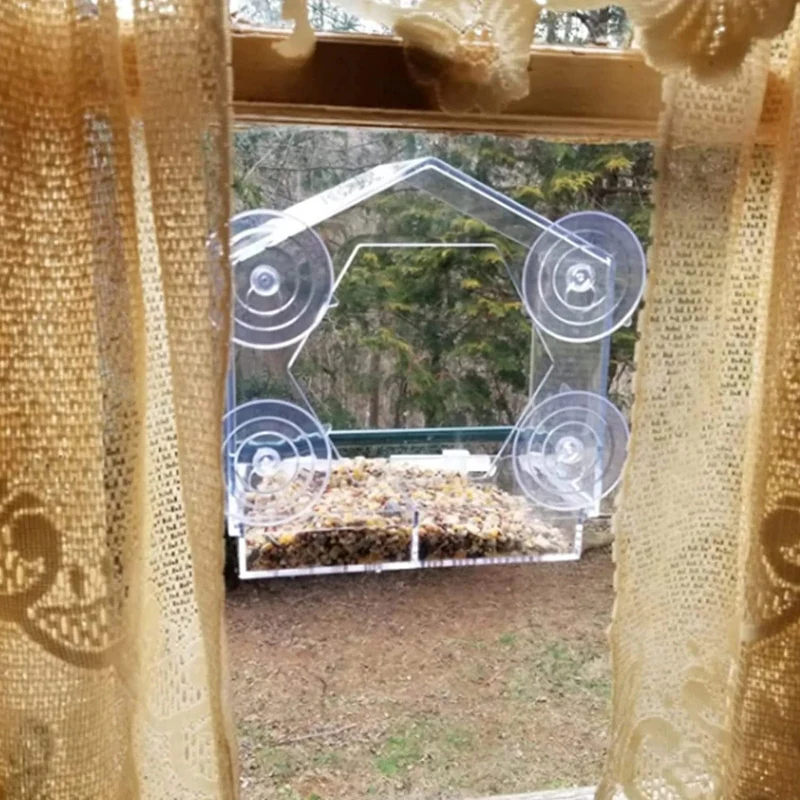 Acryl-Klarglas-Fenster-Vogel-Hänge-Futterspender, Vogelhaus, Futterhäuschen, Tisch, Samen, Erdnuss-Saugnapf