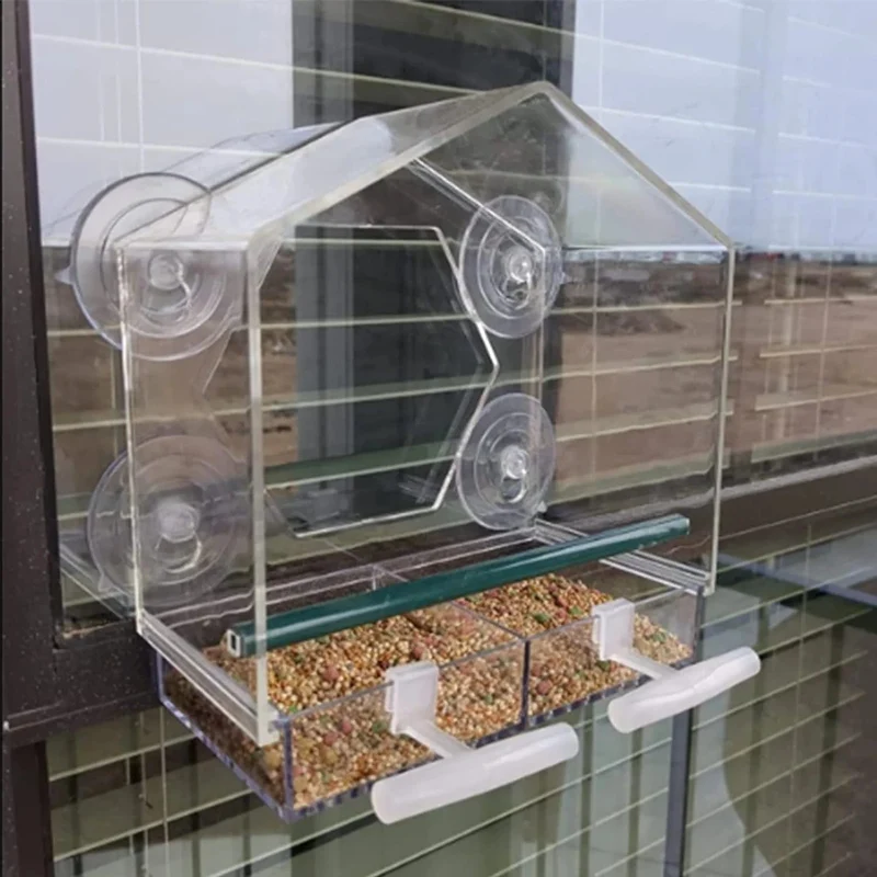 Acryl-Klarglas-Fenster-Vogel-Hänge-Futterspender, Vogelhaus, Futterhäuschen, Tisch, Samen, Erdnuss-Saugnapf