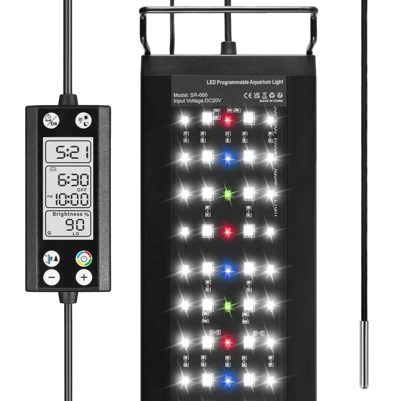 Programmierbare Aquariumbeleuchtung für Aquarien mit LCD-Monitor und Thermometer für Wasserpflanzen, Speicherfunktion, 24/7-Zyklus-LED-Lampe