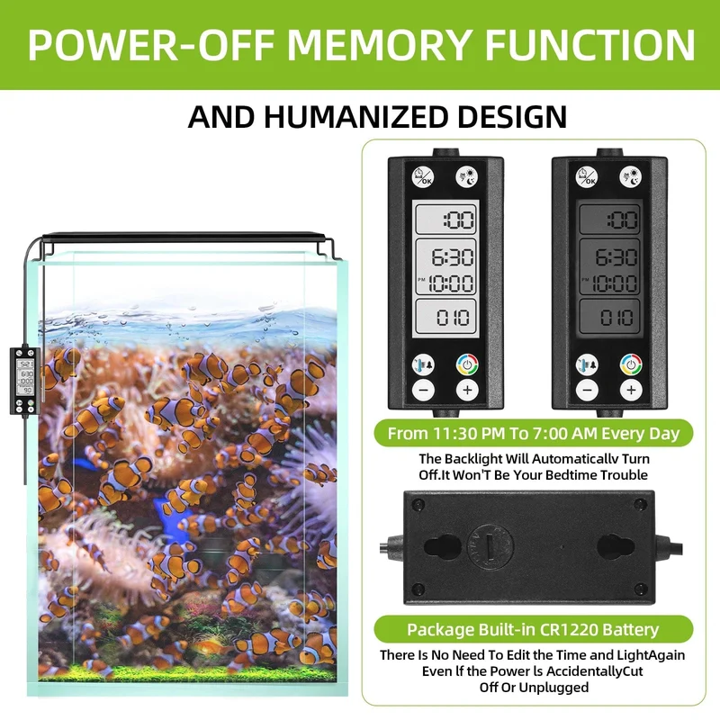 Programmierbare Aquariumbeleuchtung für Aquarien mit LCD-Monitor und Thermometer für Wasserpflanzen, Speicherfunktion, 24/7-Zyklus-LED-Lampe
