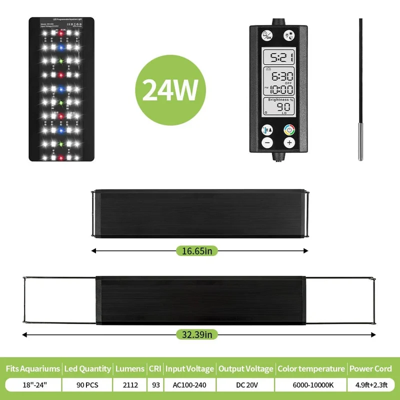 Programmierbare Aquariumbeleuchtung für Aquarien mit LCD-Monitor und Thermometer für Wasserpflanzen, Speicherfunktion, 24/7-Zyklus-LED-Lampe