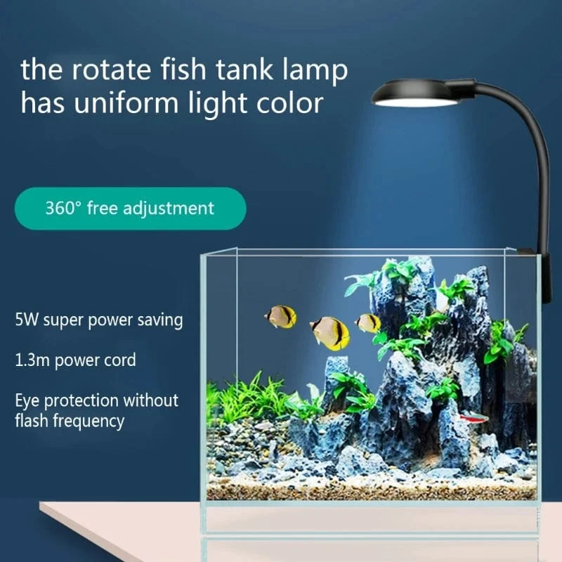 Aquarien Clip-on-Lichtklemme, Aquariumbeleuchtung, LED-Perlen, weiße und blaue Lichter, 360-Grad-Drehung, 5 W, USB-Stecker