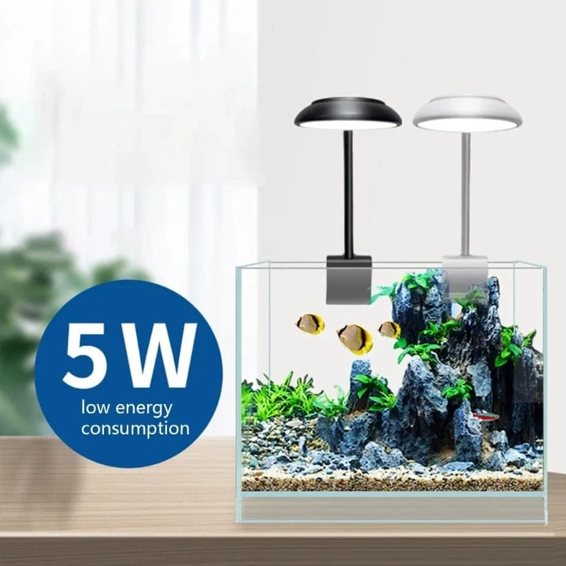 Aquarien Clip-on-Lichtklemme, Aquariumbeleuchtung, LED-Perlen, weiße und blaue Lichter, 360-Grad-Drehung, 5 W, USB-Stecker