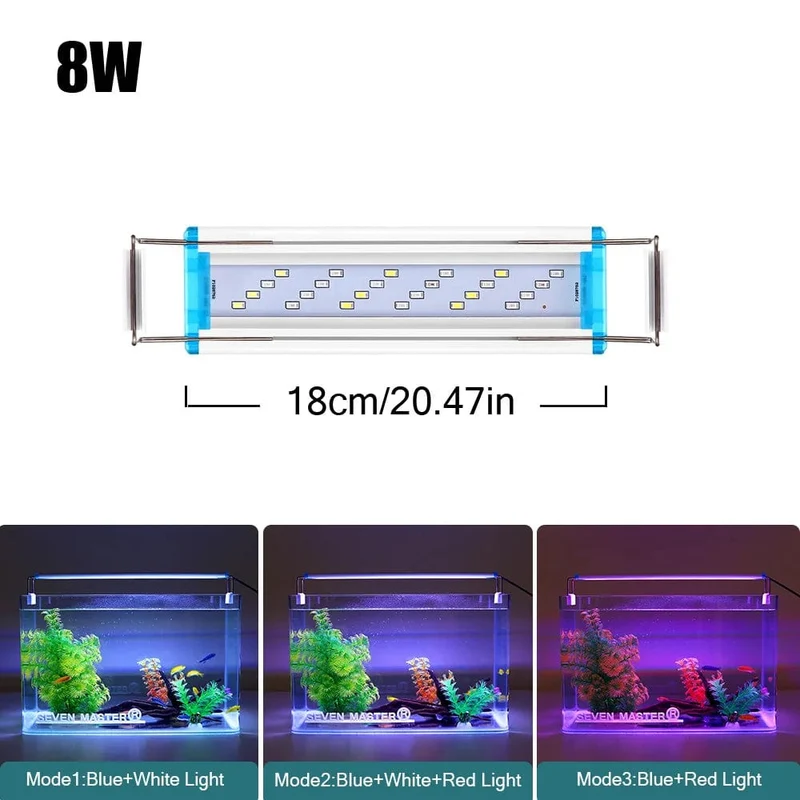 Superschlanke LED-Aquariumbeleuchtung, Wasserpflanzenlicht, 18–75 cm, ausziehbare, wasserdichte Clip-on-Lampe für Aquarien