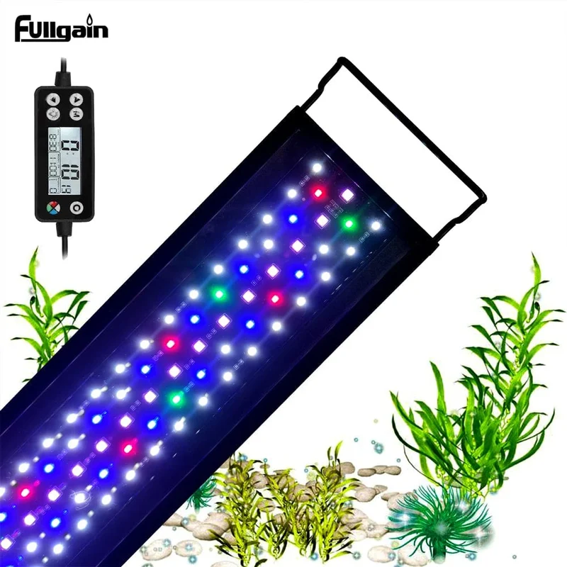 Fullgain 24/7 LCD-Aquariumlicht, volles Spektrum, wasserdicht, aus Aluminiumlegierung, ausziehbare Aqua-LED-Stabbeleuchtung für Pflanzenwachstum