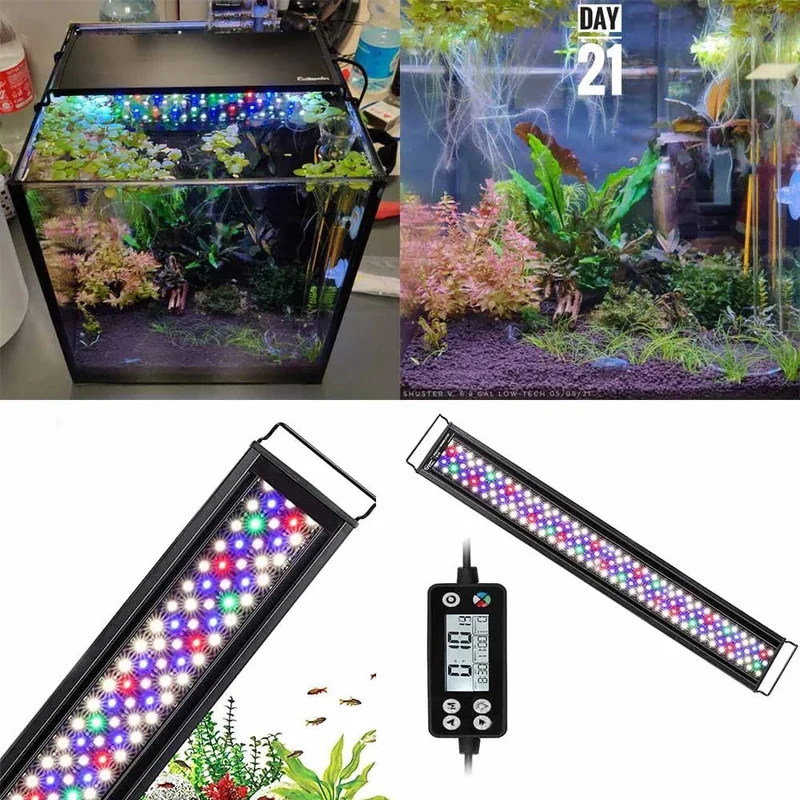 Fullgain 24/7 LCD-Aquariumlicht, volles Spektrum, wasserdicht, aus Aluminiumlegierung, ausziehbare Aqua-LED-Stabbeleuchtung für Pflanzenwachstum
