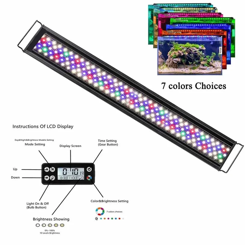 Fullgain 24/7 LCD-Aquariumlicht, volles Spektrum, wasserdicht, aus Aluminiumlegierung, ausziehbare Aqua-LED-Stabbeleuchtung für Pflanzenwachstum