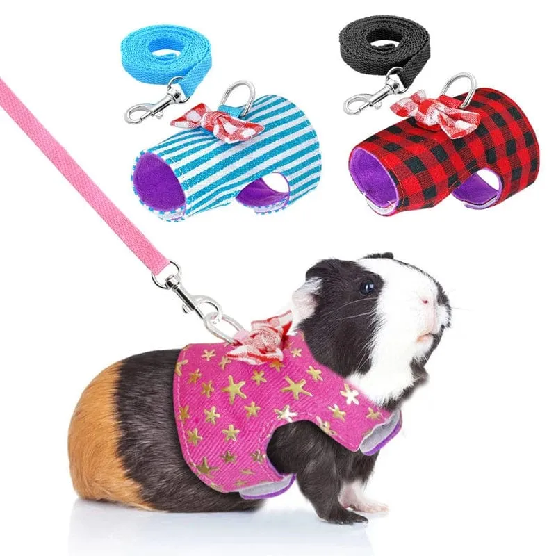 Hamster-Kaninchen-Geschirr-Leine-Set für Frettchen, Meerschweinchen, Hasen, Hamster, Welpen, Schleife, Brustgurt, Geschirr, Weste, kleine Heimtierbedarf