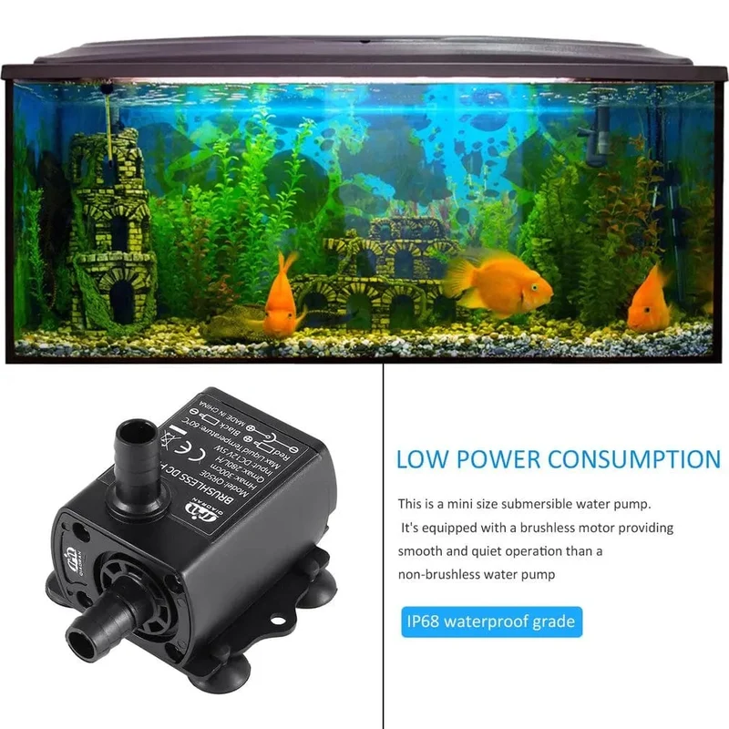 Decdeal Ultra-leise bürstenlose Mini-DC/USB-Wasserpumpe 5/12 V 5-10 W 250-400 l/h Hub 300 cm Tauchbrunnen Aquarium Umwälzpumpe