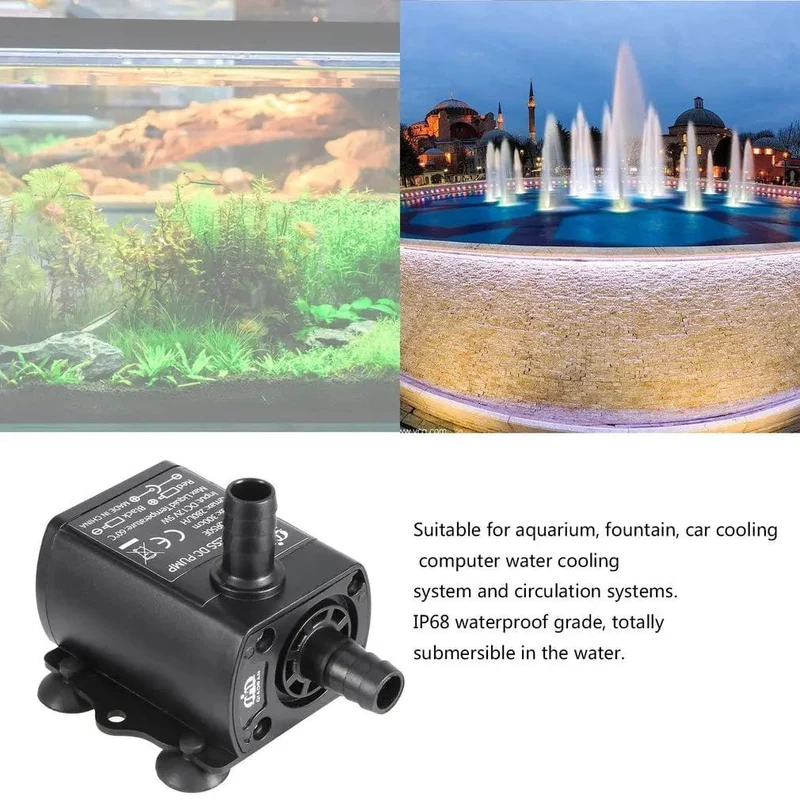 Decdeal Ultra-leise bürstenlose Mini-DC/USB-Wasserpumpe 5/12 V 5-10 W 250-400 l/h Hub 300 cm Tauchbrunnen Aquarium Umwälzpumpe