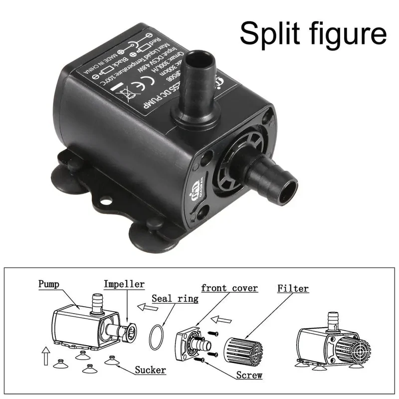 Decdeal Ultra-leise bürstenlose Mini-DC/USB-Wasserpumpe 5/12 V 5-10 W 250-400 l/h Hub 300 cm Tauchbrunnen Aquarium Umwälzpumpe