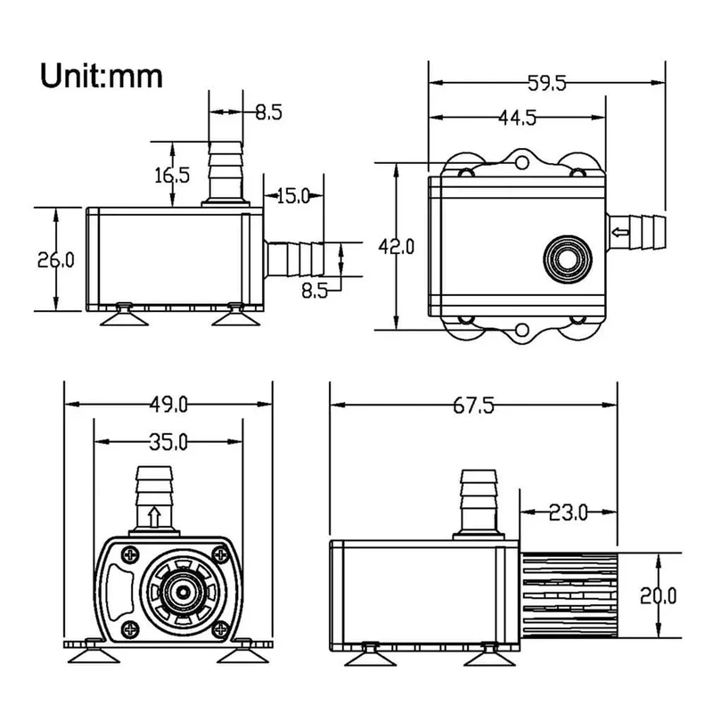 Decdeal Ultra-leise bürstenlose Mini-DC/USB-Wasserpumpe 5/12 V 5-10 W 250-400 l/h Hub 300 cm Tauchbrunnen Aquarium Umwälzpumpe