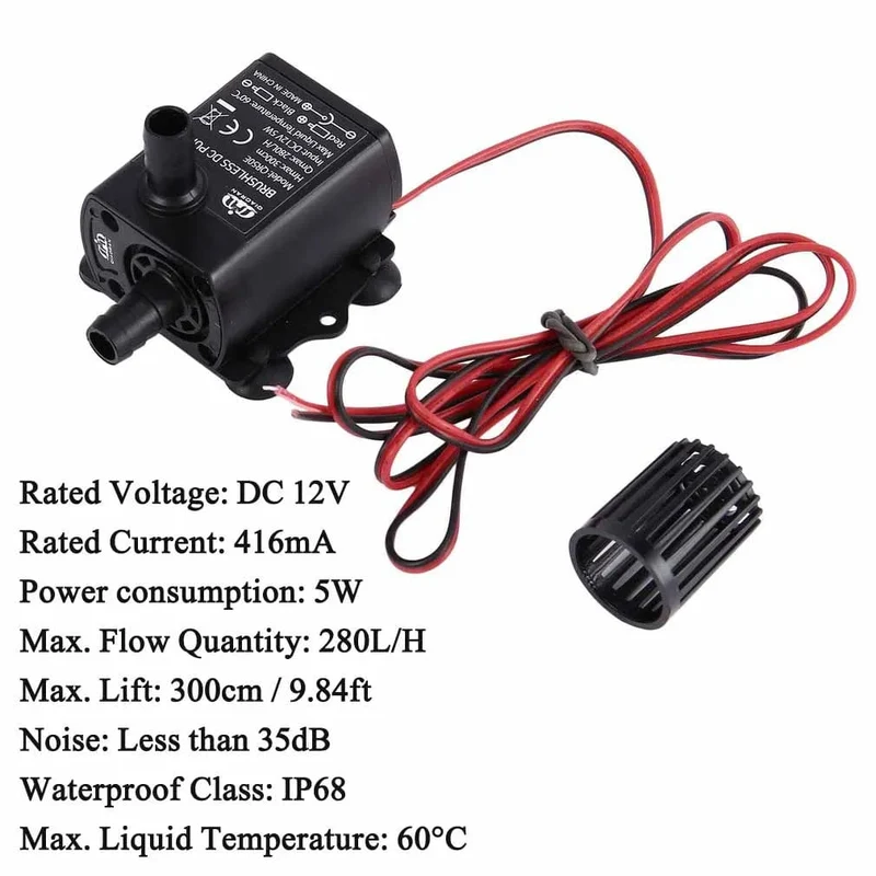 Decdeal Ultra-leise bürstenlose Mini-DC/USB-Wasserpumpe 5/12 V 5-10 W 250-400 l/h Hub 300 cm Tauchbrunnen Aquarium Umwälzpumpe