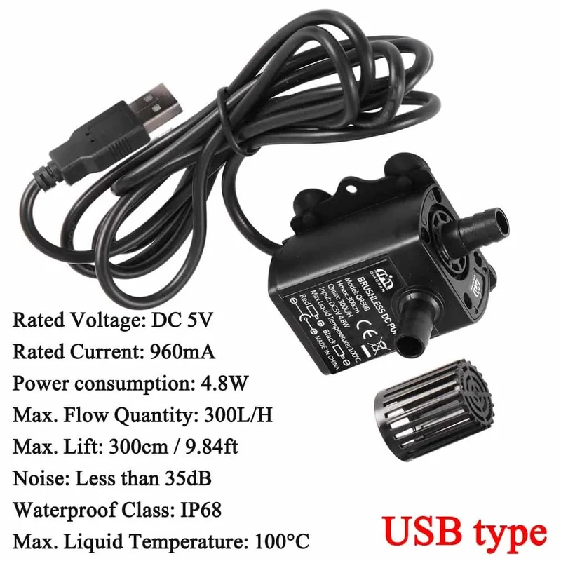 Decdeal Ultra-leise bürstenlose Mini-DC/USB-Wasserpumpe 5/12 V 5-10 W 250-400 l/h Hub 300 cm Tauchbrunnen Aquarium Umwälzpumpe