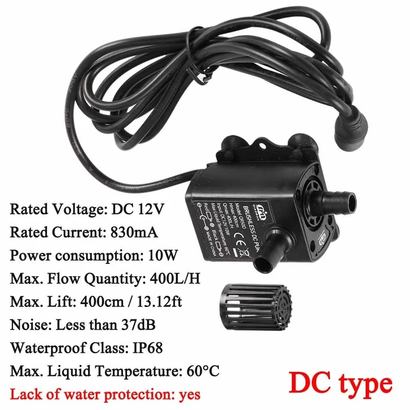 Decdeal Ultra-leise bürstenlose Mini-DC/USB-Wasserpumpe 5/12 V 5-10 W 250-400 l/h Hub 300 cm Tauchbrunnen Aquarium Umwälzpumpe