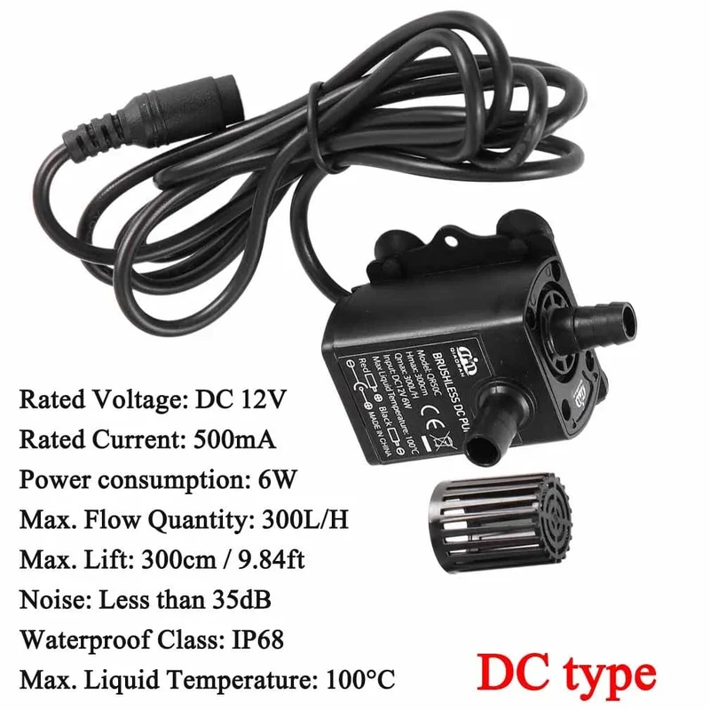 Decdeal Ultra-leise bürstenlose Mini-DC/USB-Wasserpumpe 5/12 V 5-10 W 250-400 l/h Hub 300 cm Tauchbrunnen Aquarium Umwälzpumpe