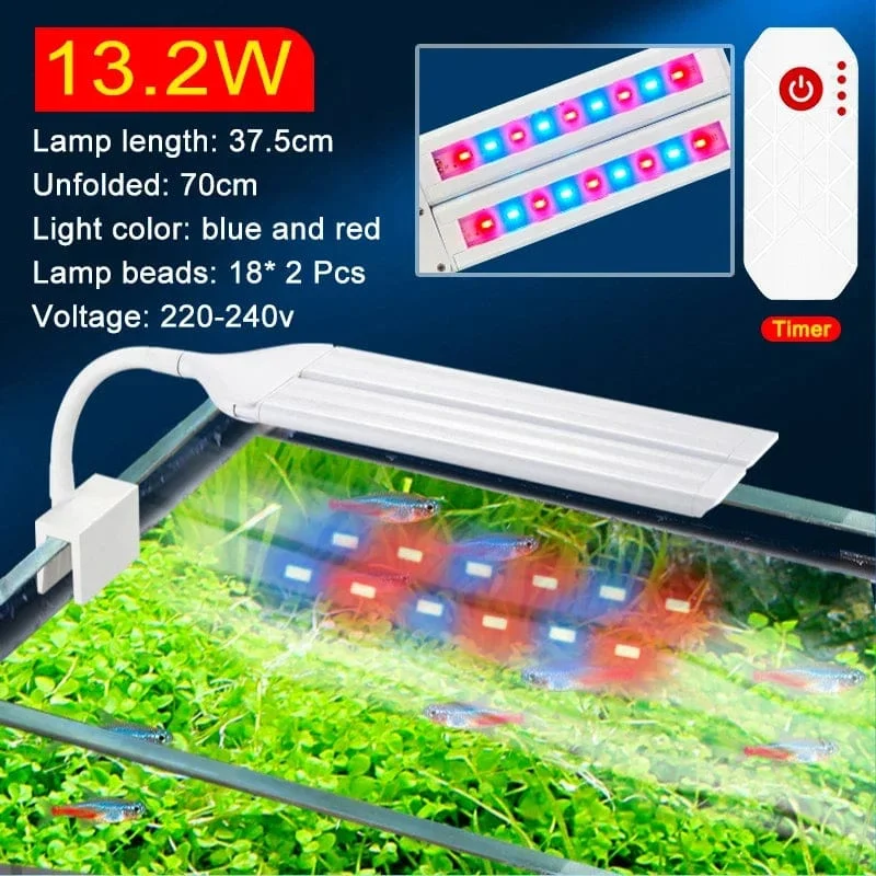 Superhelle Clip-Lampe, LED-Aquarium-Licht für Wasserpflanzen, Aquarium, Vollspektrum-Timing-Lampe, 220–240 V, 30–70 cm, 4 W, 8 W, 13 W