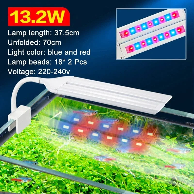 Superhelle Clip-Lampe, LED-Aquarium-Licht für Wasserpflanzen, Aquarium, Vollspektrum-Timing-Lampe, 220–240 V, 30–70 cm, 4 W, 8 W, 13 W