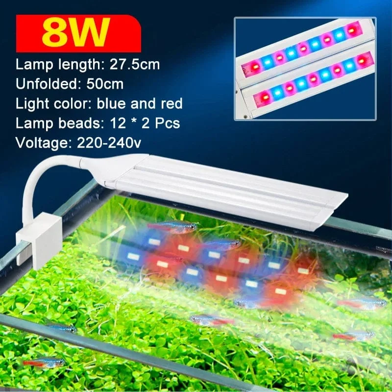 Superhelle Clip-Lampe, LED-Aquarium-Licht für Wasserpflanzen, Aquarium, Vollspektrum-Timing-Lampe, 220–240 V, 30–70 cm, 4 W, 8 W, 13 W