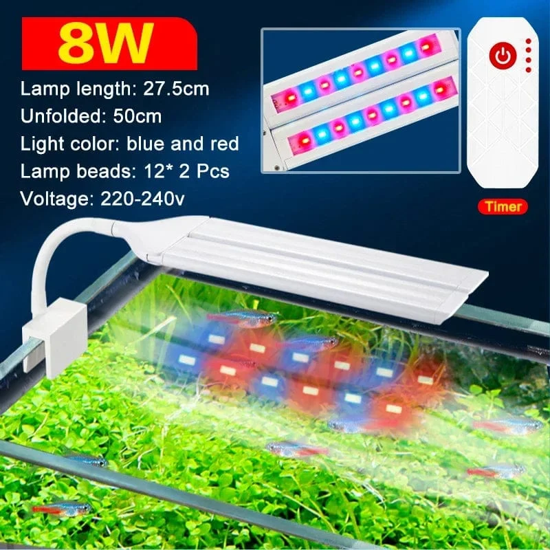 Superhelle Clip-Lampe, LED-Aquarium-Licht für Wasserpflanzen, Aquarium, Vollspektrum-Timing-Lampe, 220–240 V, 30–70 cm, 4 W, 8 W, 13 W