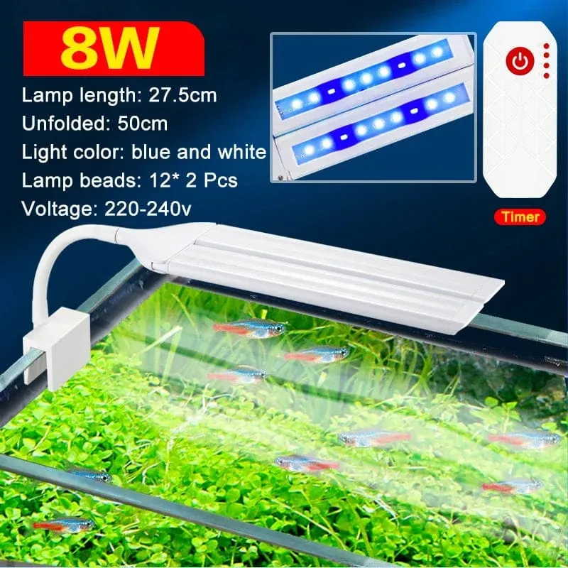 Superhelle Clip-Lampe, LED-Aquarium-Licht für Wasserpflanzen, Aquarium, Vollspektrum-Timing-Lampe, 220–240 V, 30–70 cm, 4 W, 8 W, 13 W